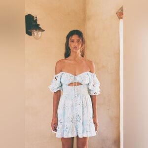NEW Sabo Luxe Jordana Mini Dress Eyelet Cut Out Blue Cotton Size Small 4 NWT